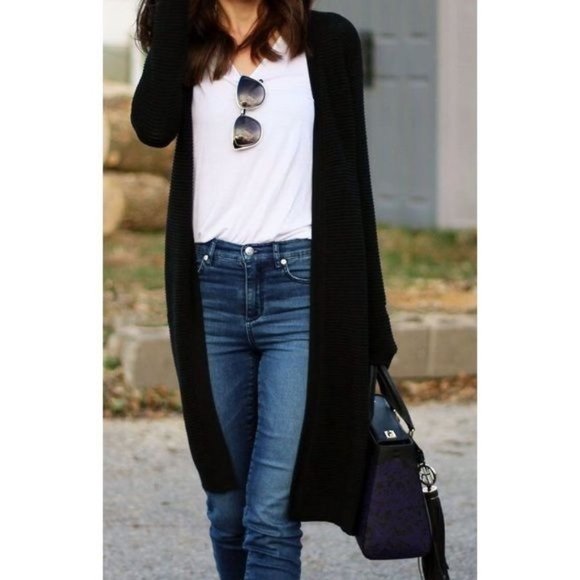 Halogen Black Long Ribbed Cardigan - Picture 1 of 4
